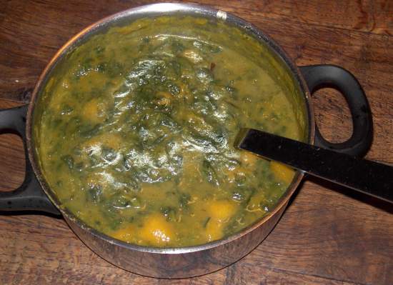 Spagetthi mit Krbis-Spinat-Sosse und Austernpilzen im Topf